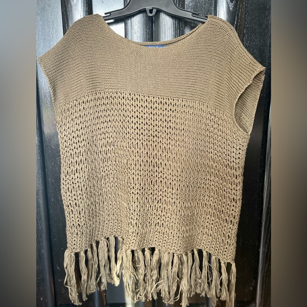 Ralph Lauren olive-green knitted pullover vest with bottom fringe
